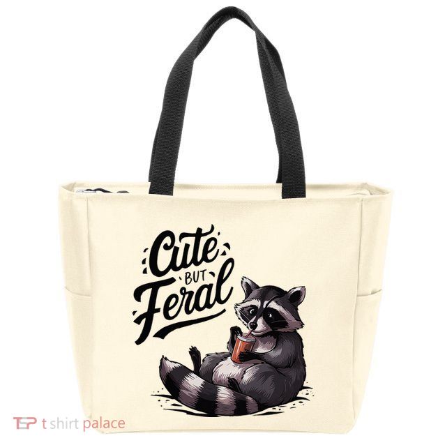 Cute But Feral Funny And Wild Raccoon Design Zip Tote Bag
