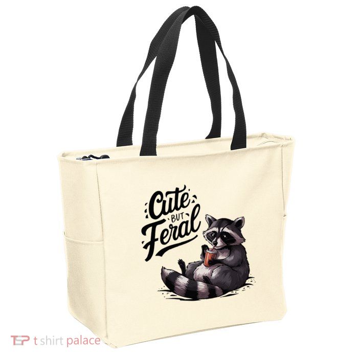 Cute But Feral Funny And Wild Raccoon Design Zip Tote Bag