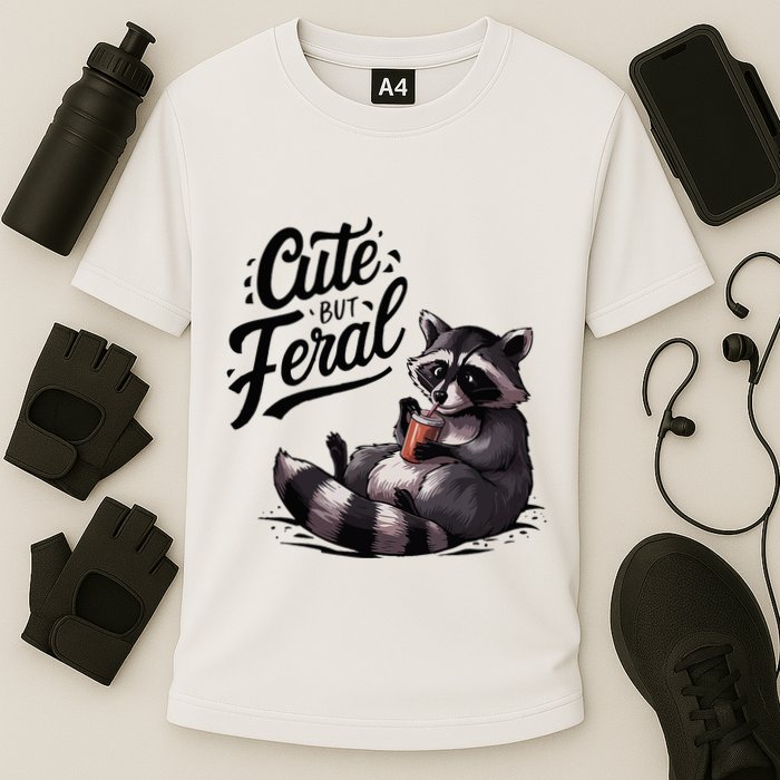 Cute But Feral Funny And Wild Raccoon Design Performance Shirt