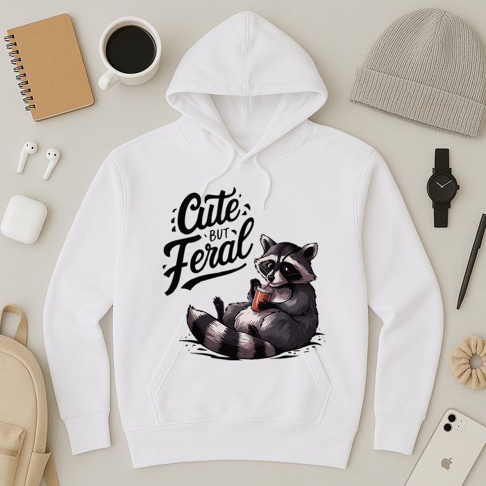 Cute But Feral Funny And Wild Raccoon Design Hoodie