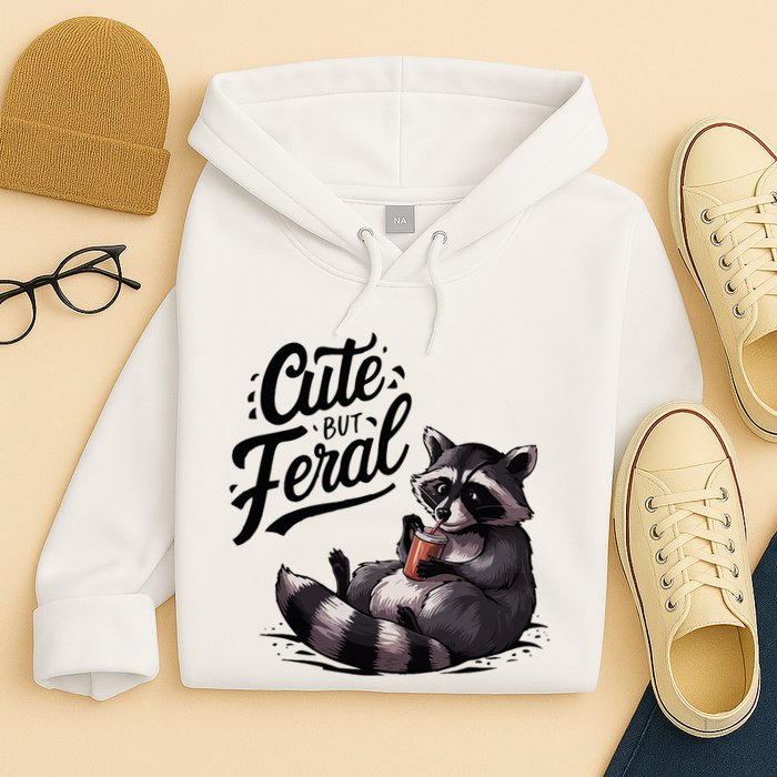 Cute But Feral Funny And Wild Raccoon Design Hoodie