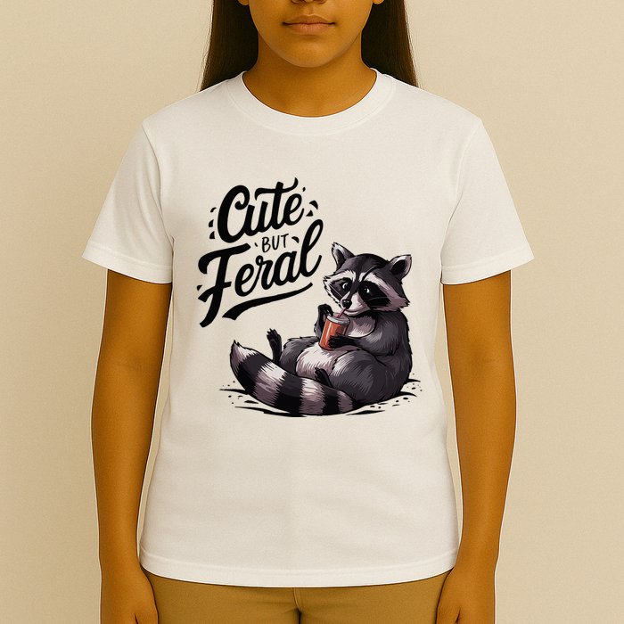 Cute But Feral Funny And Wild Raccoon Design T-Shirt