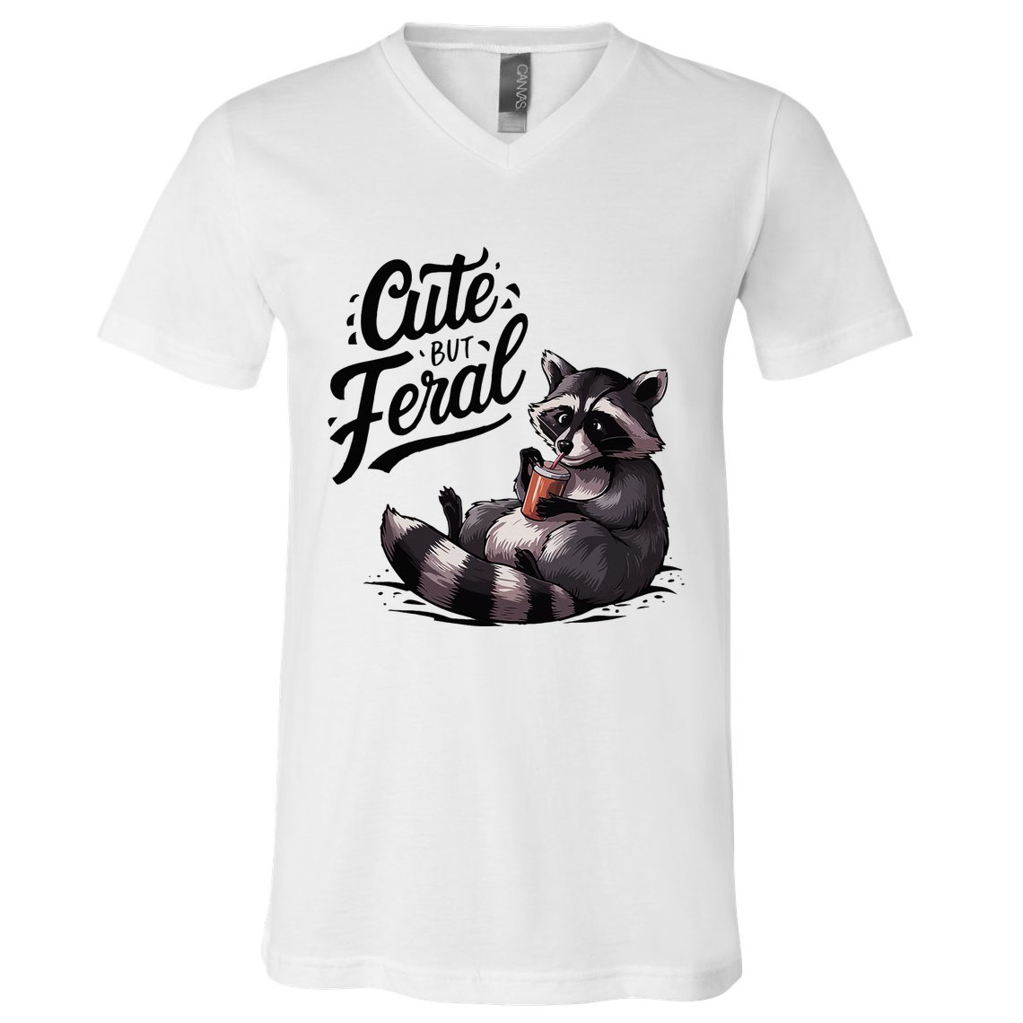 Cute But Feral Funny And Wild Raccoon Design V-Neck T-Shirt