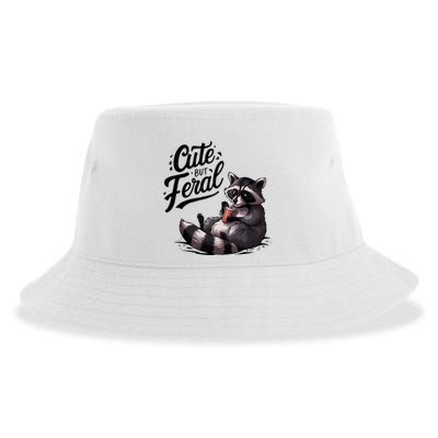 Cute But Feral Funny And Wild Raccoon Design Sustainable Bucket Hat