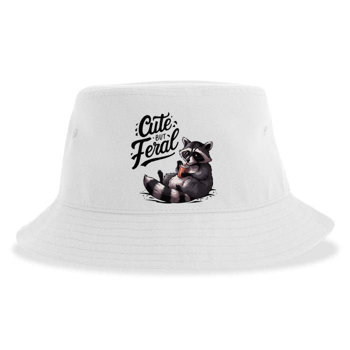 Cute But Feral Funny And Wild Raccoon Design Sustainable Bucket Hat
