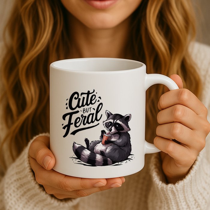 Cute But Feral Funny And Wild Raccoon Design Mug