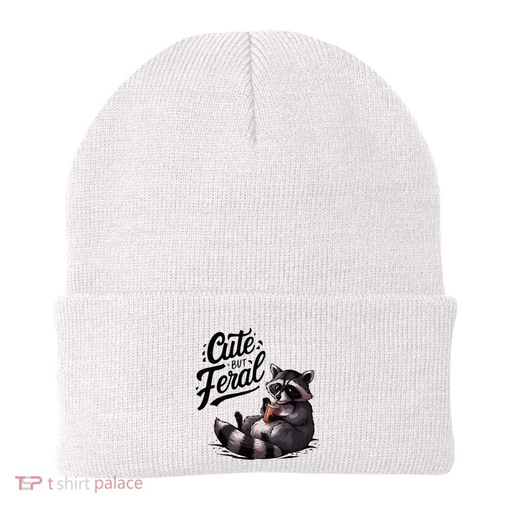 Cute But Feral Funny And Wild Raccoon Design Beanie