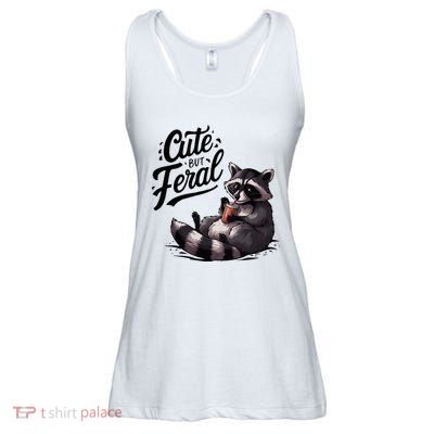 Cute But Feral Funny And Wild Raccoon Design Ladies Essential Flowy Tank