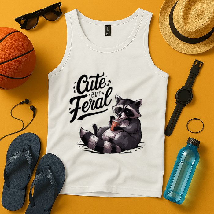Cute But Feral Funny And Wild Raccoon Design Tank Top