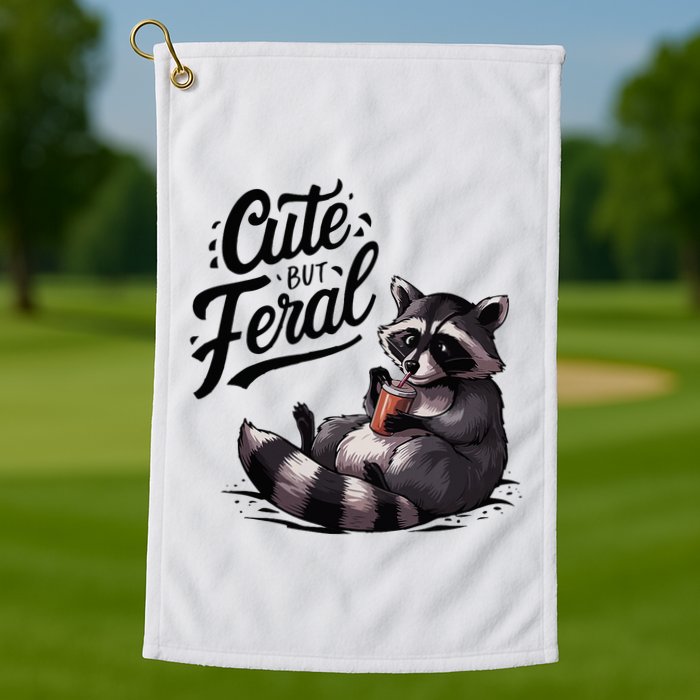 Cute But Feral Funny And Wild Raccoon Design Golf Towel