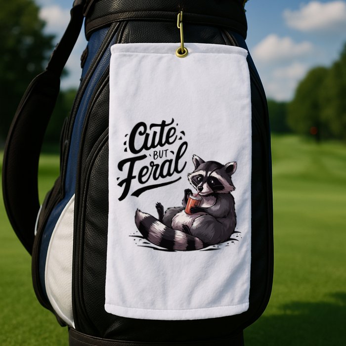 Cute But Feral Funny And Wild Raccoon Design Golf Towel