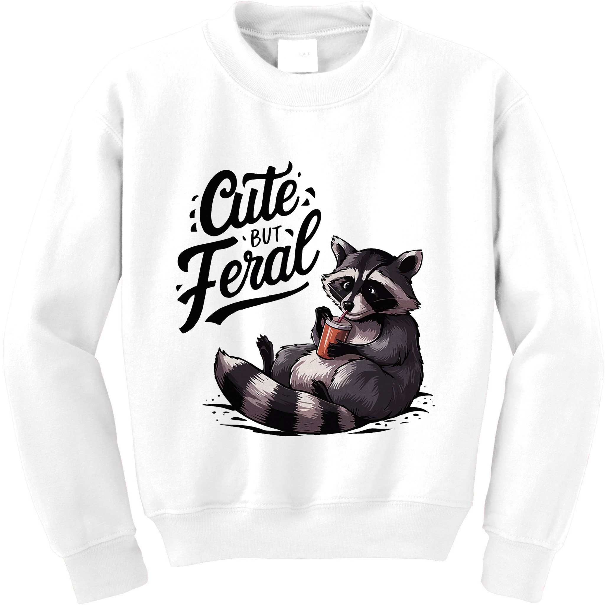 Cute But Feral Funny And Wild Raccoon Design Kids Sweatshirt