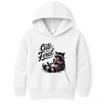 Cute But Feral Funny And Wild Raccoon Design Kids Hoodie