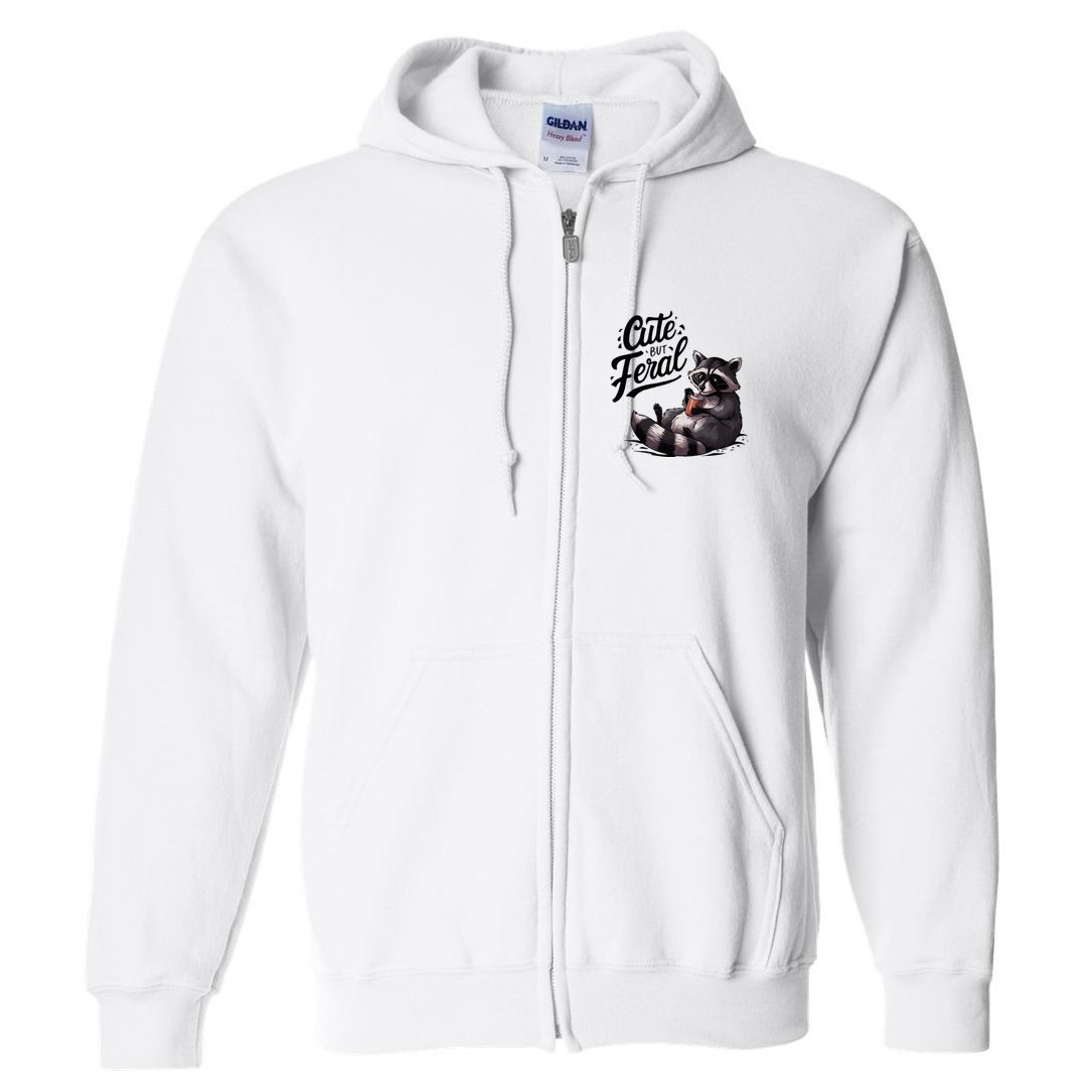 Cute But Feral Funny And Wild Raccoon Design Full Zip Hoodie