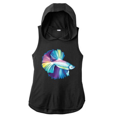 Colorful Betta Fish Swimming Ladies PosiCharge Tri-Blend Wicking Draft Hoodie Tank