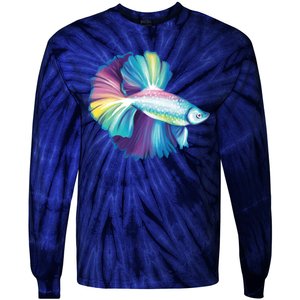 Colorful Betta Fish Swimming Tie-Dye Long Sleeve Shirt