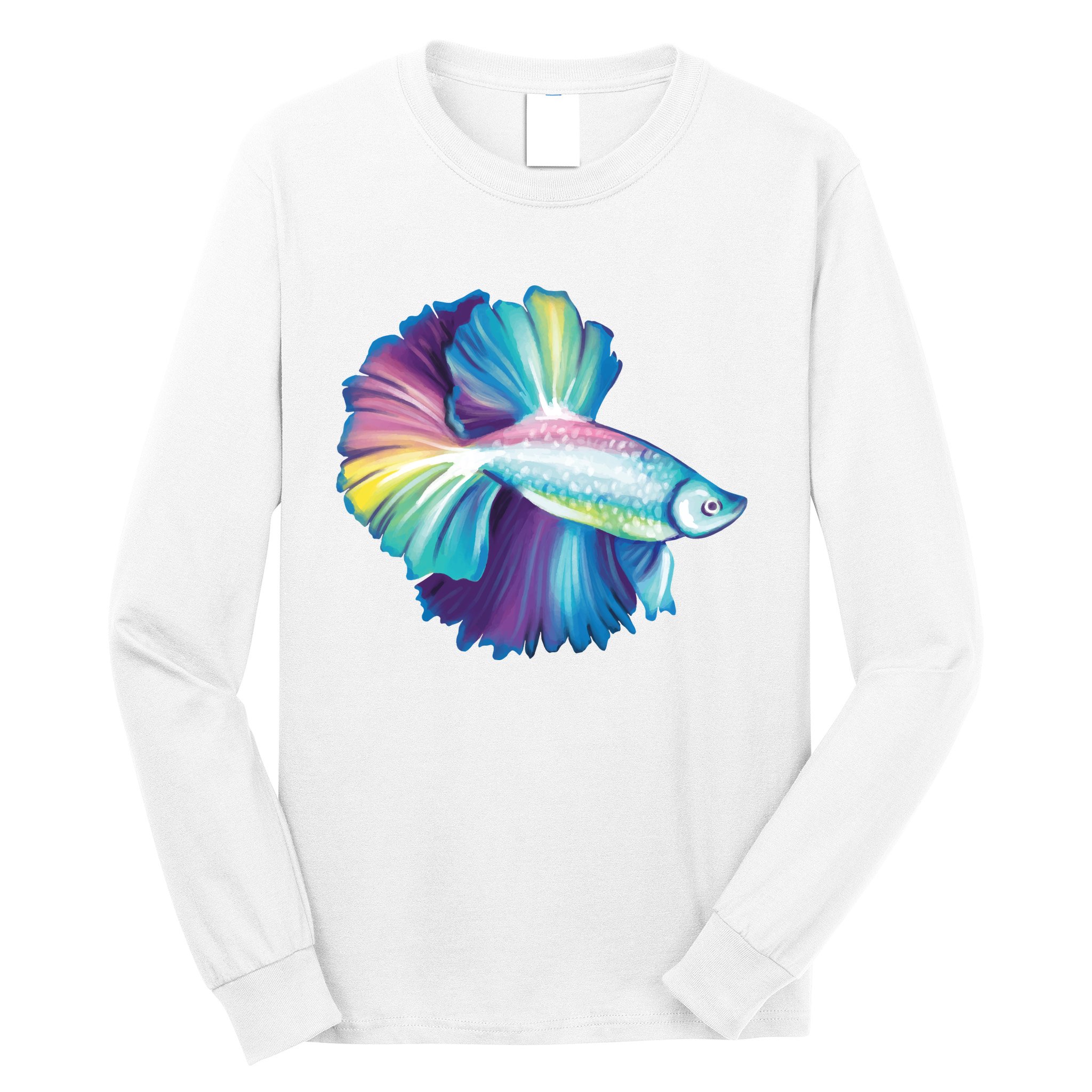 Colorful Betta Fish Swimming Long Sleeve Shirt