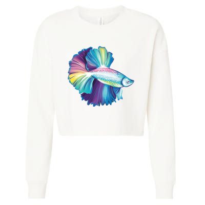 Colorful Betta Fish Swimming Cropped Pullover Crew