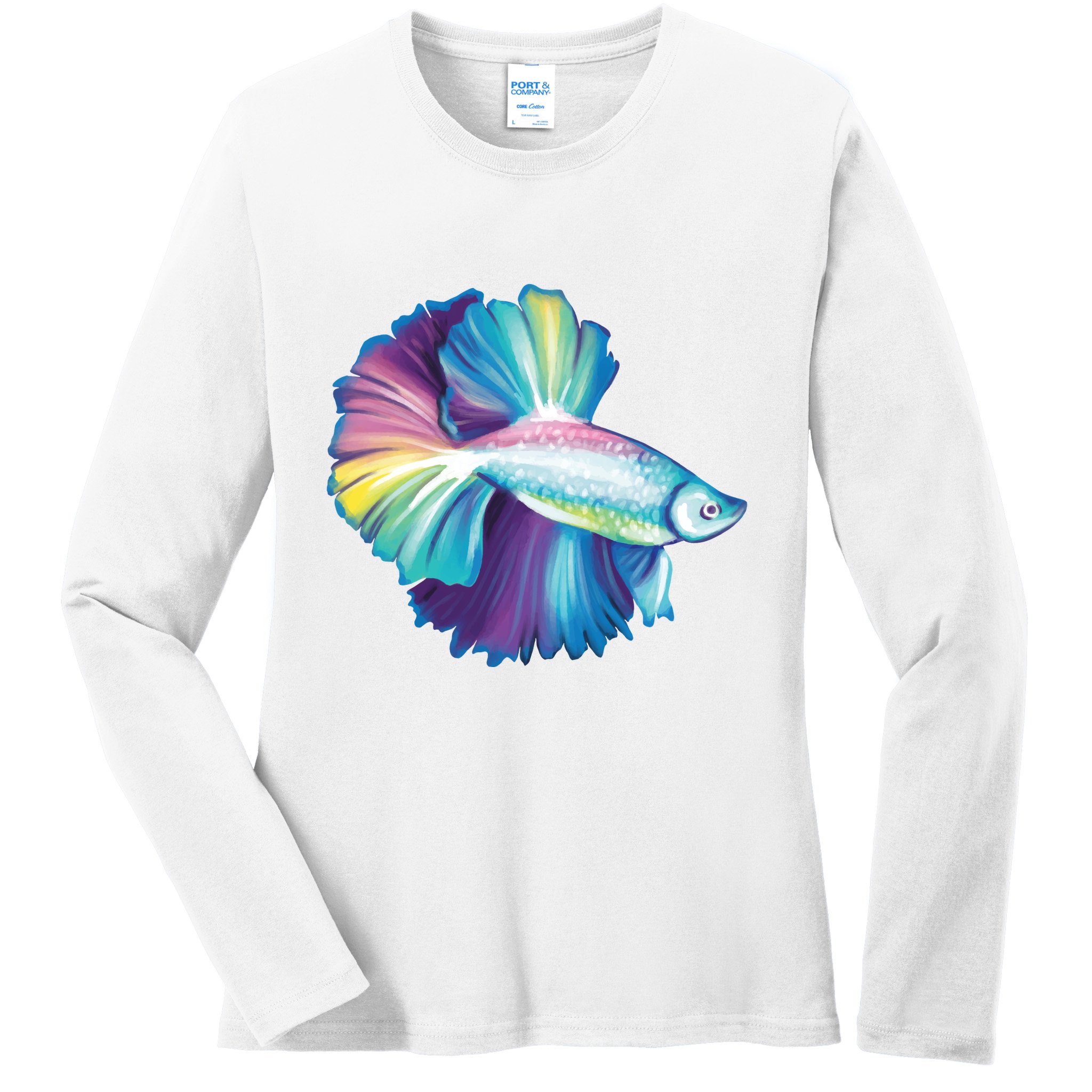 Colorful Betta Fish Swimming Ladies Long Sleeve Shirt