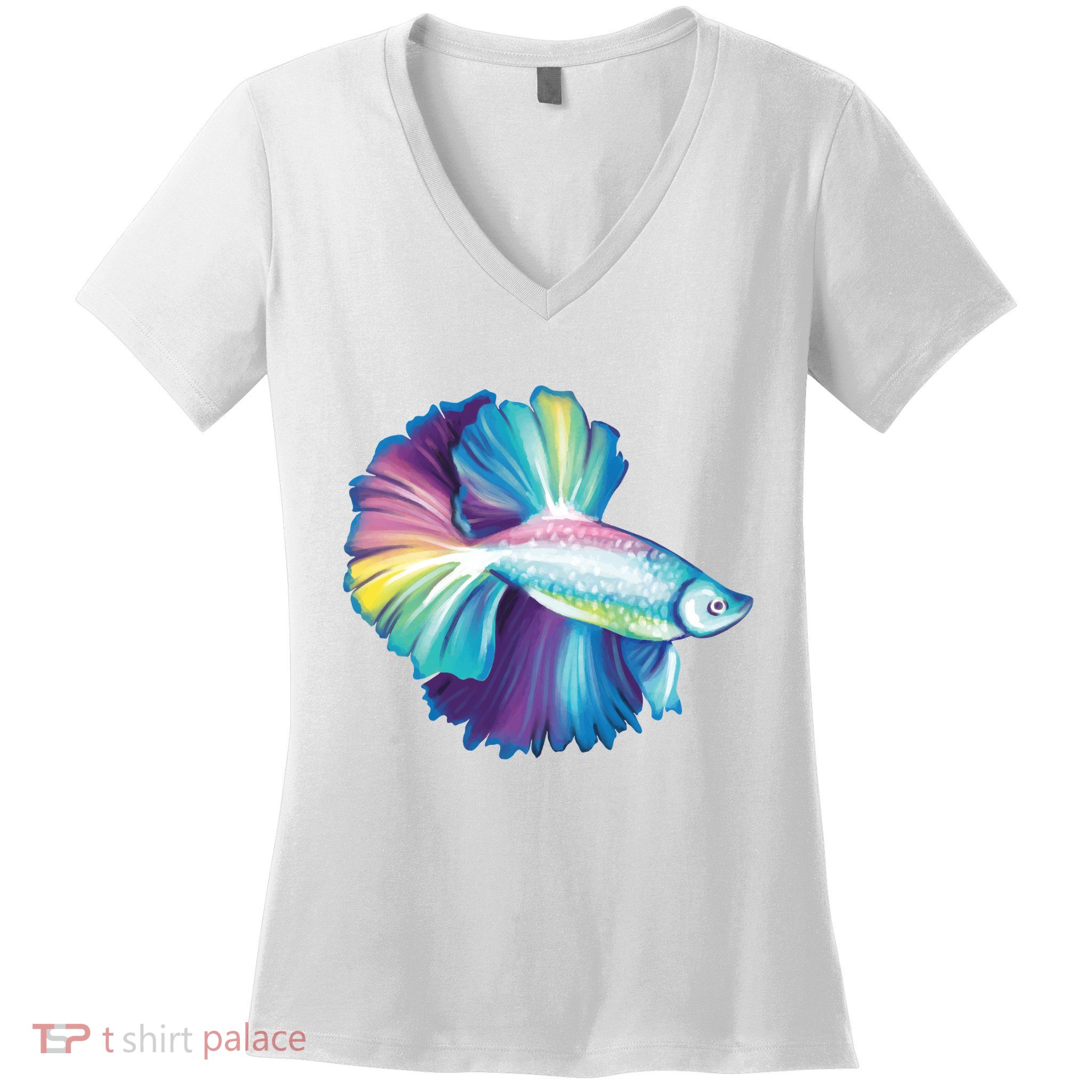 Colorful Betta Fish Swimming Women's V-Neck T-Shirt