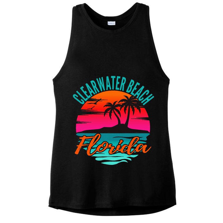 Clearwater Beach Florida Palm Tree Island Pink Ladies PosiCharge Tri-Blend Wicking Tank