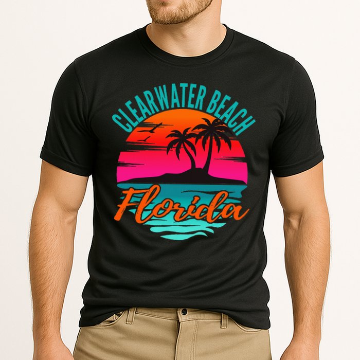 Clearwater Beach Florida Palm Tree Island Pink Cooling Performance Crew T-Shirt
