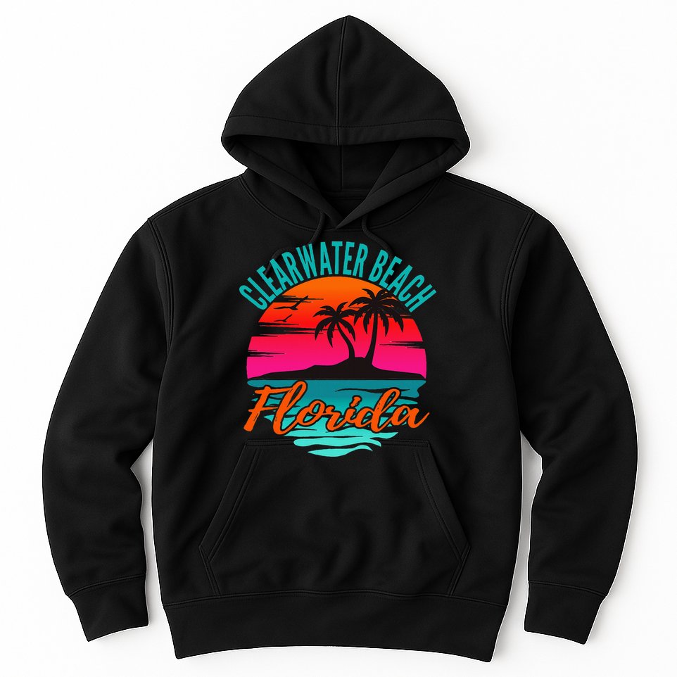 Clearwater Beach Florida Palm Tree Island Pink Hoodie