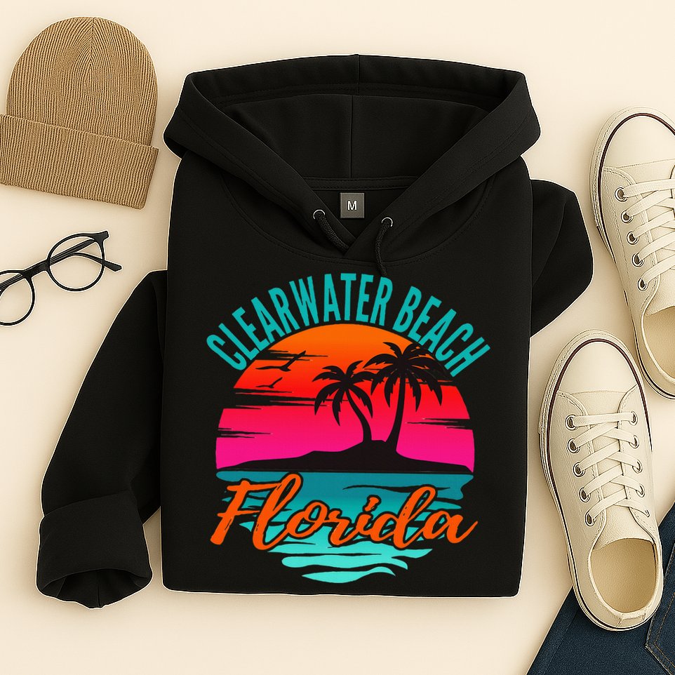 Clearwater Beach Florida Palm Tree Island Pink Hoodie