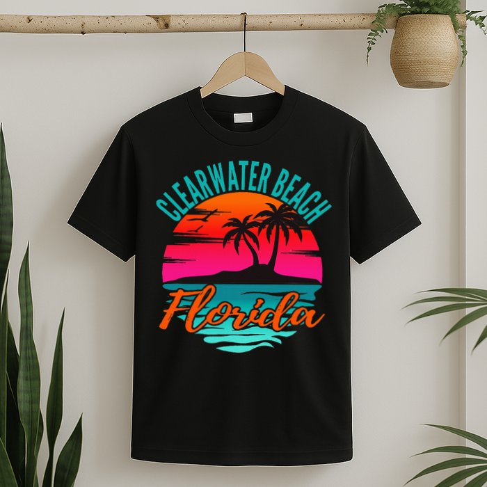 Clearwater Beach Florida Palm Tree Island Pink T-Shirt