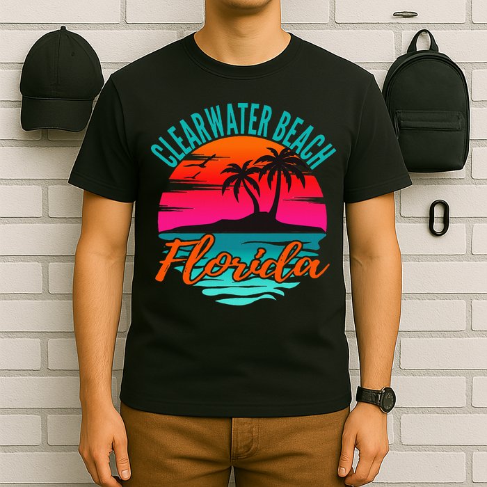 Clearwater Beach Florida Palm Tree Island Pink T-Shirt