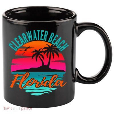 Clearwater Beach Florida Palm Tree Island Pink 11oz C Handle Ceramic Mug
