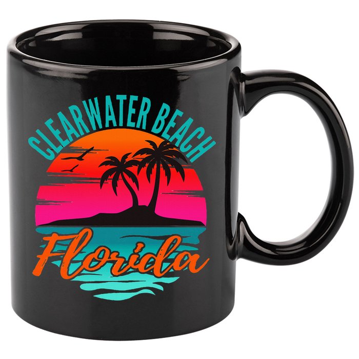Clearwater Beach Florida Palm Tree Island Pink 11oz C Handle Ceramic Mug