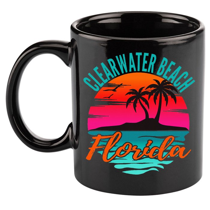 Clearwater Beach Florida Palm Tree Island Pink 11oz C Handle Ceramic Mug