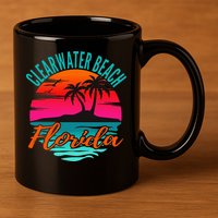 Clearwater Beach Florida Palm Tree Island Pink 11oz C Handle Ceramic Mug