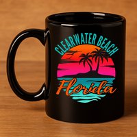 Clearwater Beach Florida Palm Tree Island Pink 11oz C Handle Ceramic Mug