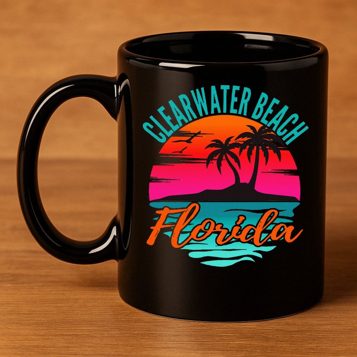 Clearwater Beach Florida Palm Tree Island Pink 11oz C Handle Ceramic Mug