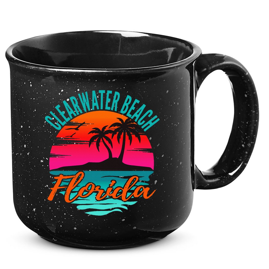 Clearwater Beach Florida Palm Tree Island Pink 15oz Campfire Ceramic Mug