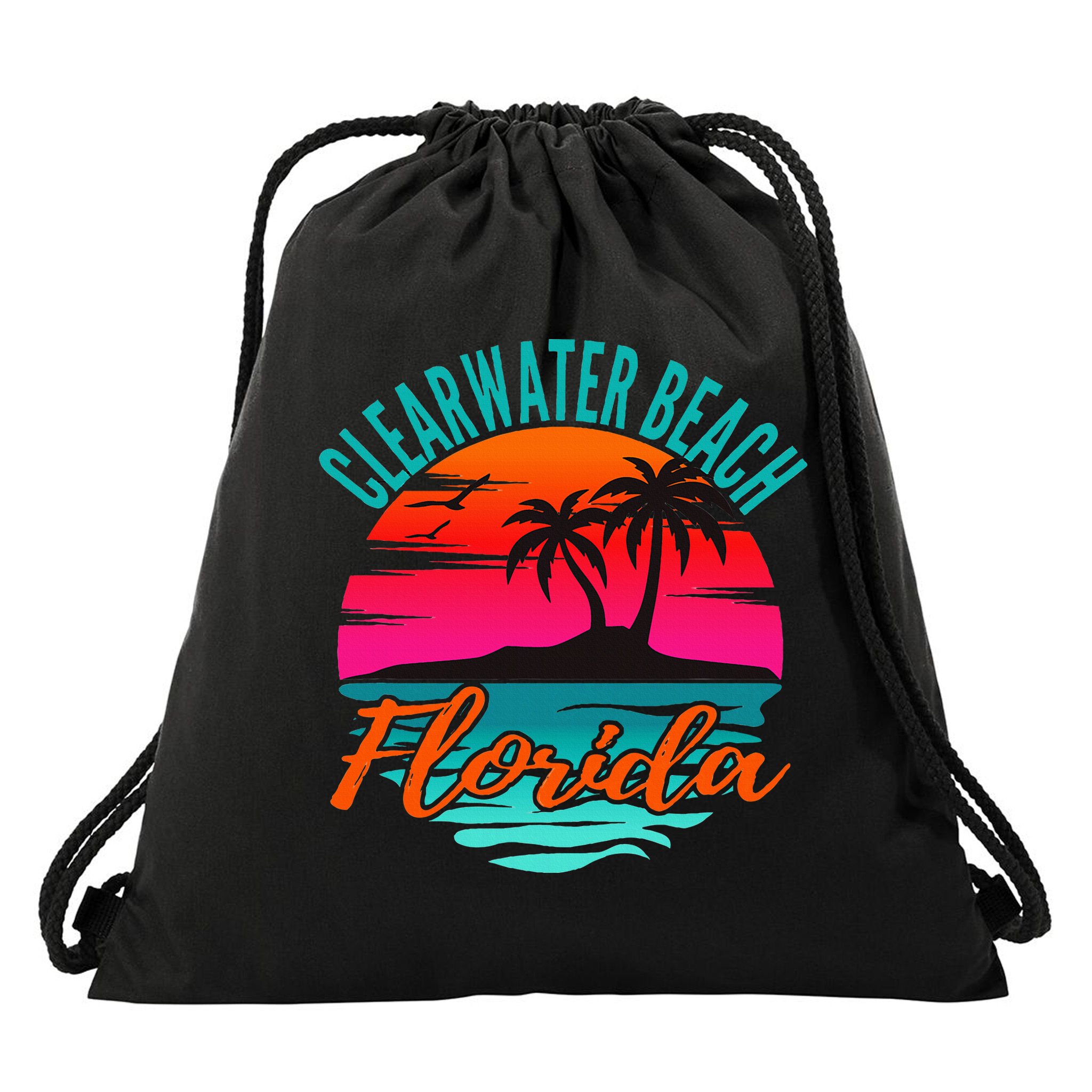 Clearwater Beach Florida Palm Tree Island Pink Drawstring Bag