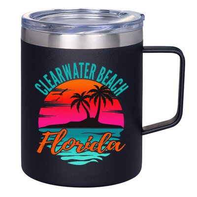 Clearwater Beach Florida Palm Tree Island Pink 12oz Stainless Steel Coffee Mug