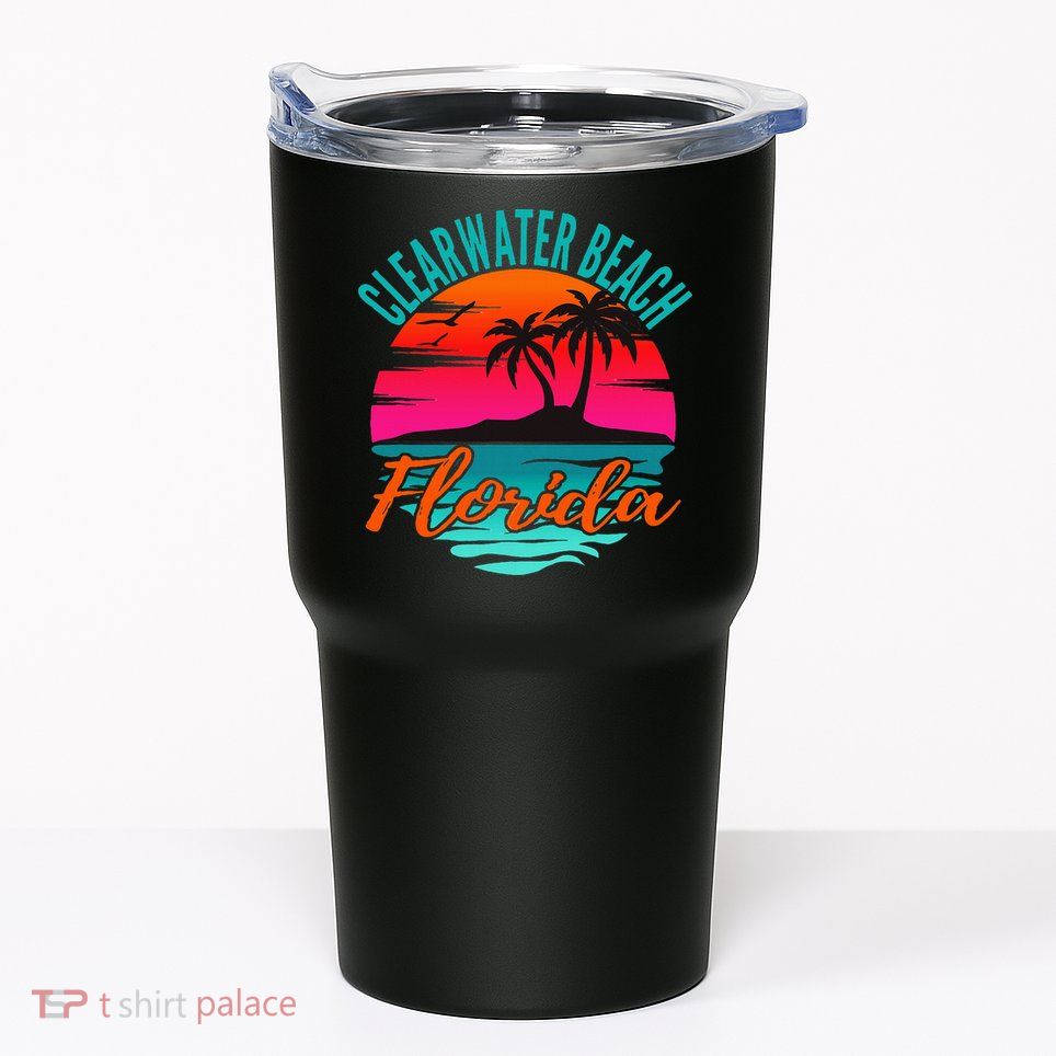 Clearwater Beach Florida Palm Tree Island Pink Tumbler