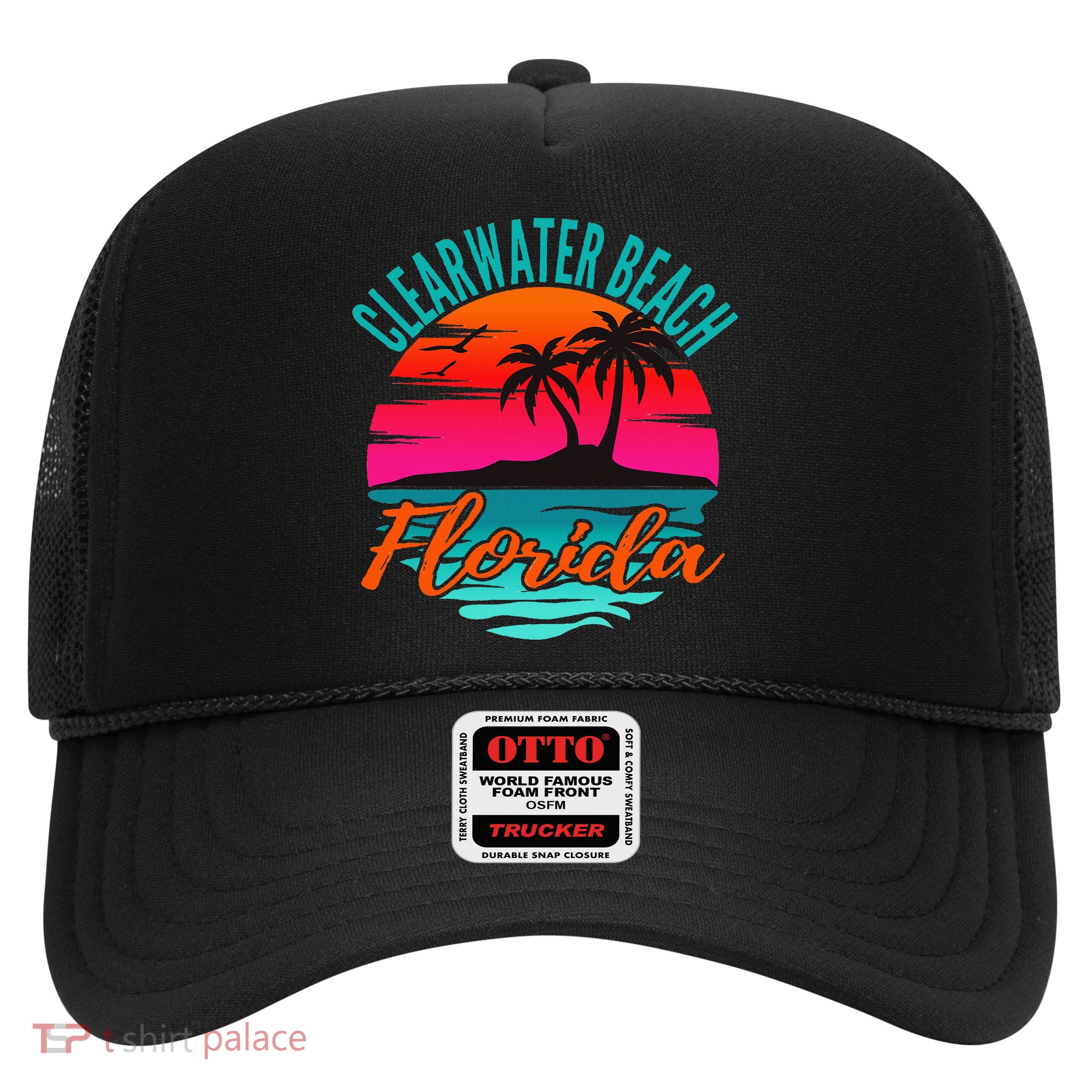 Clearwater Beach Florida Palm Tree Island Pink Trucker Hat