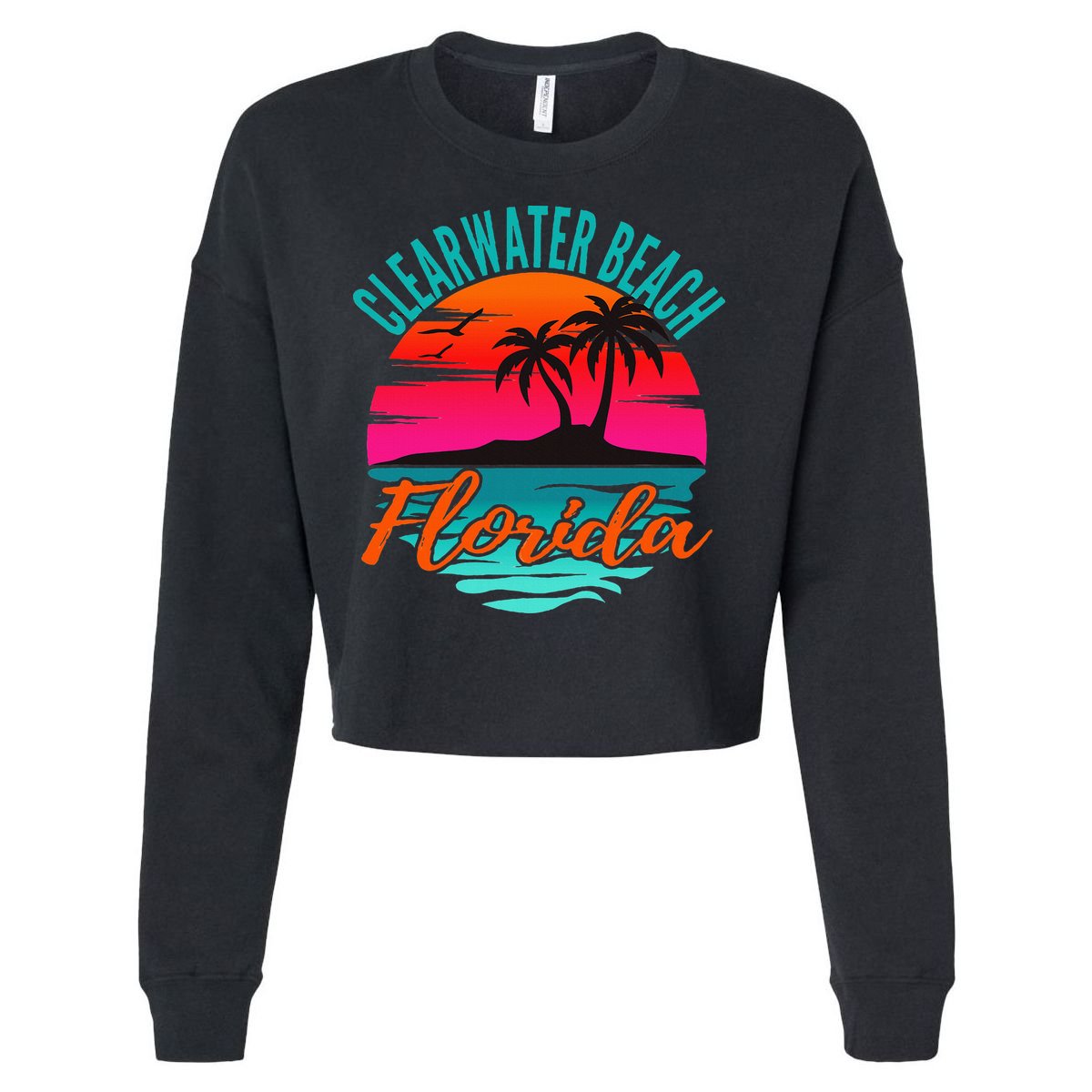 Clearwater Beach Florida Palm Tree Island Pink Cropped Pullover Crew