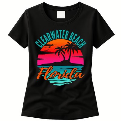 Clearwater Beach Florida Palm Tree Island Pink Womens T-Shirt