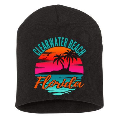 Clearwater Beach Florida Palm Tree Island Pink Short Acrylic Beanie