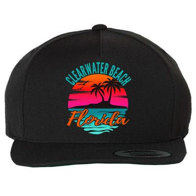 Clearwater Beach Florida Palm Tree Island Pink Wool Snapback Cap