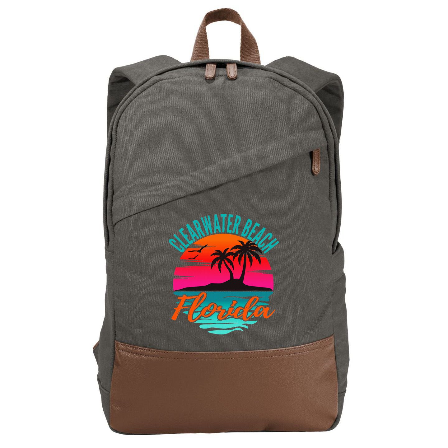 Clearwater Beach Florida Palm Tree Island Pink Cotton Canvas Backpack