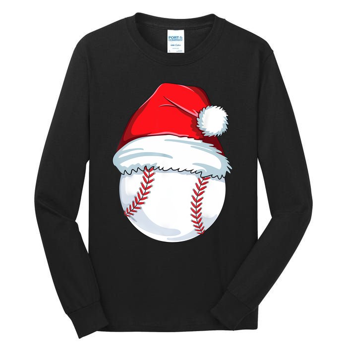 Christmas Baseball For Kids Men Ball Santa Pajama Tall Long Sleeve T-Shirt