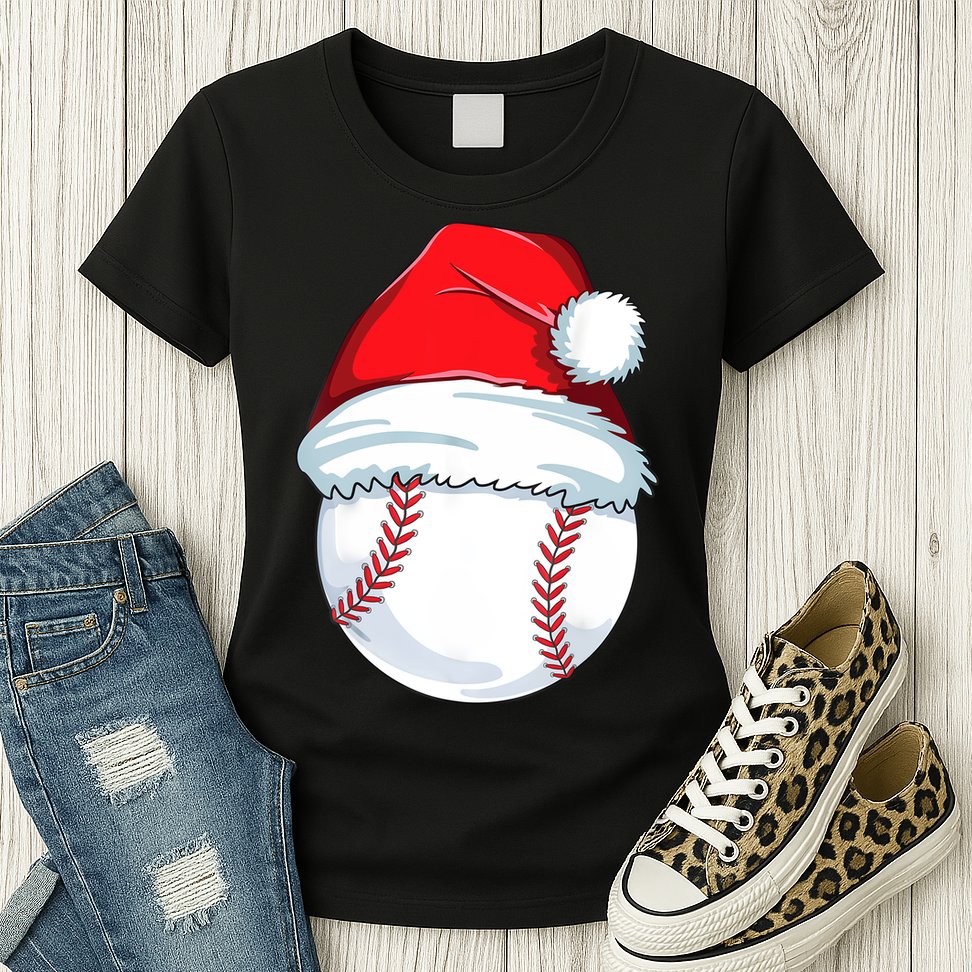 Christmas Baseball For Kids Men Ball Santa Pajama Womens T-Shirt