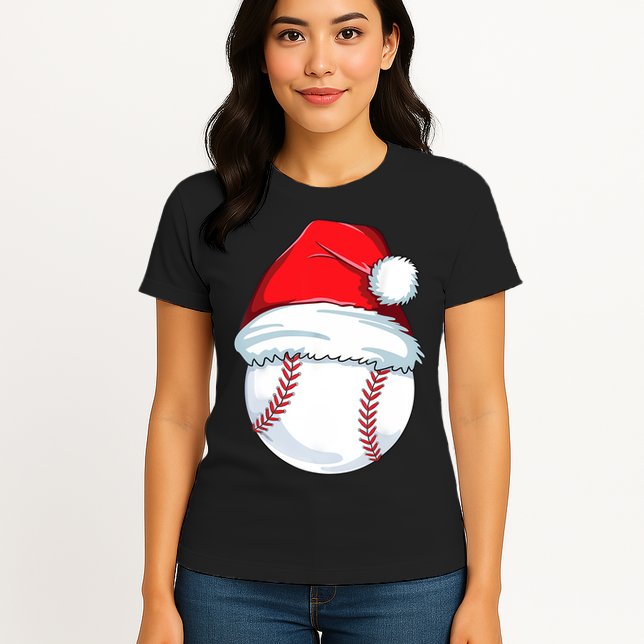 Christmas Baseball For Kids Men Ball Santa Pajama Womens T-Shirt
