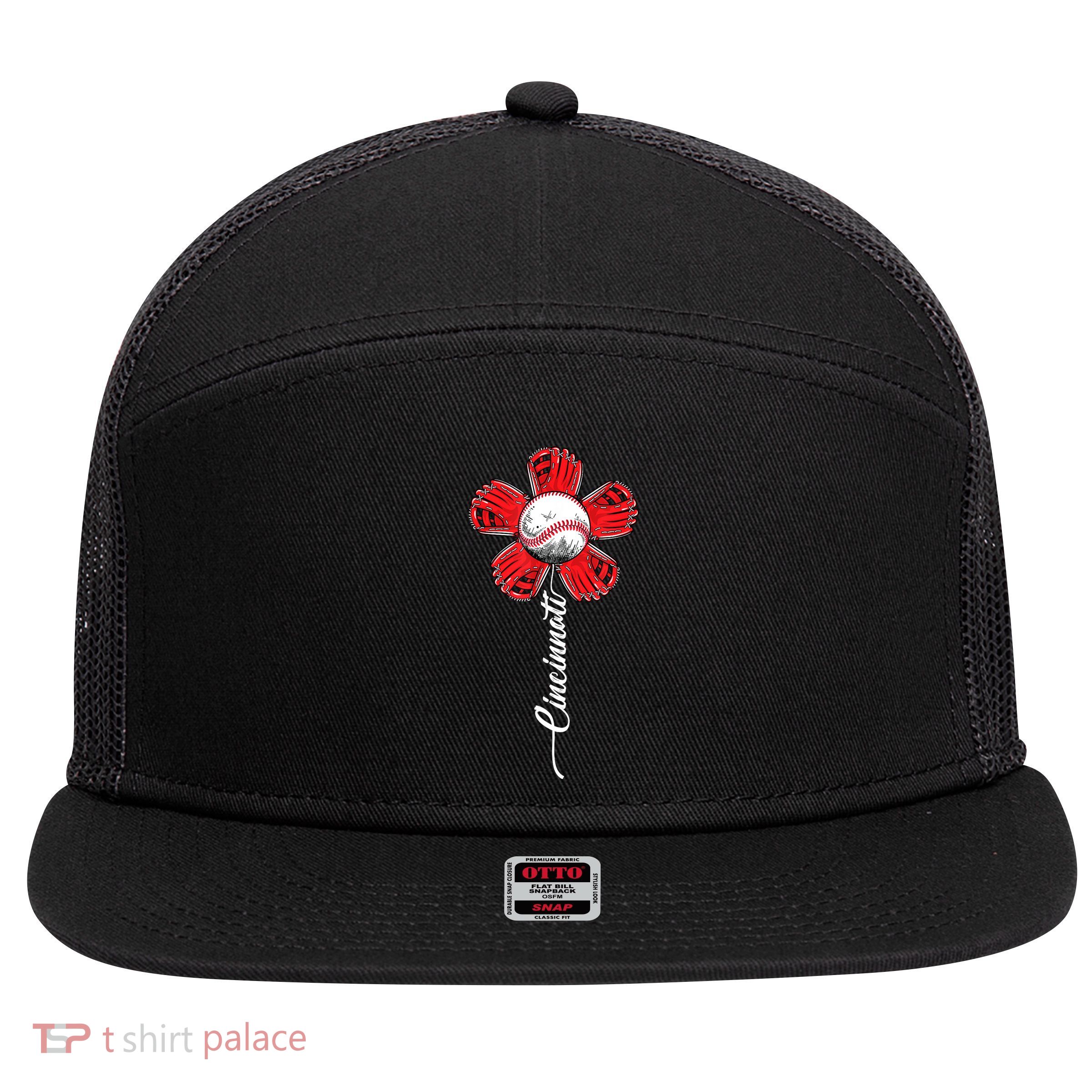 Cincinnati Baseball Flower Vintage Baseball Fans 7 Panel Mesh Trucker Snapback Hat